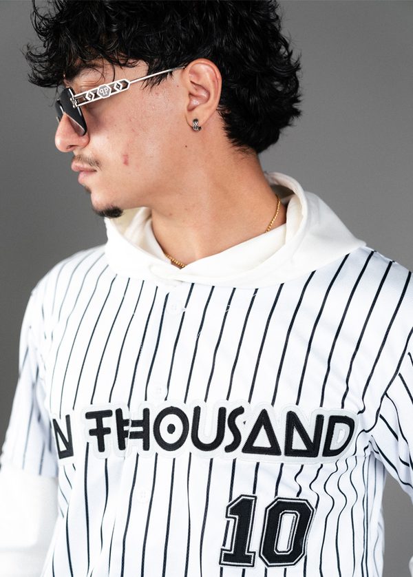 Ten Thousand Baseball Shirt in white, front view